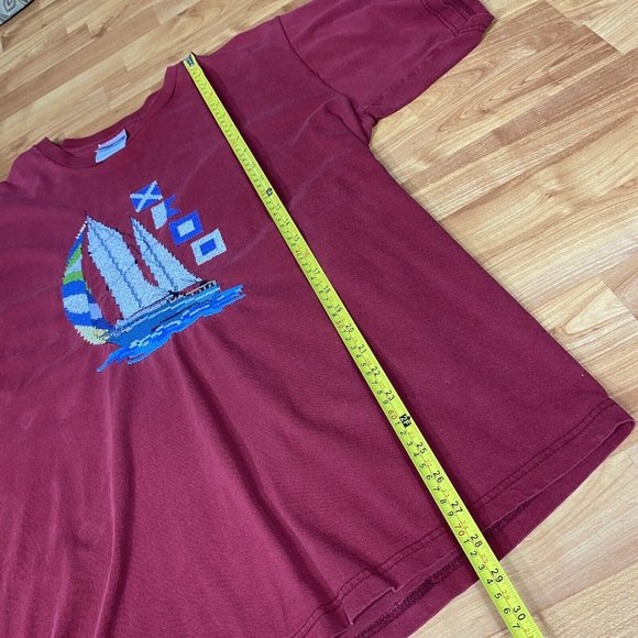 Vintage T-Shirt Sailboat Fruit Of The‎ Looms Sewn Embroidered Red Mens Size XL - Picture 5 of 10